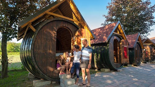 Glamping Vinsko selo - Glamping u vinskim bačvama i kupanje u Termalnom parku tijekom tjedna, Ptuj, Slovenija - 99 EUR - 1x noćenje u vinskim bačvama za 2 osobe, Polupansion (buffet doručak i večera u restoranu Zila)
